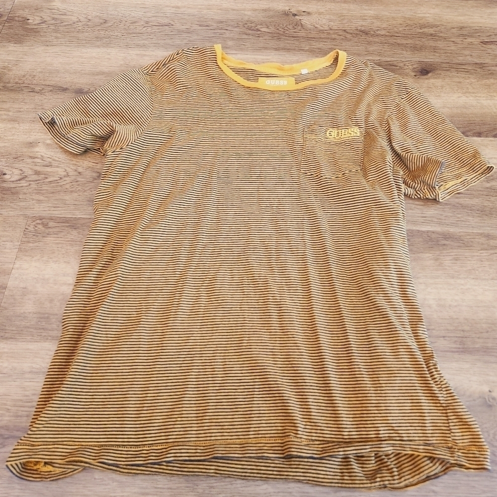 Guess Orange & Blue Stripe Pocket Logo T-Shirt - Picture 1 of 1